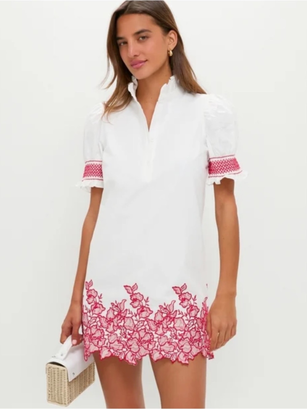 Tuckernuck | Hyacinth House NWT White Shift Dress with Red Embroidery Detail L